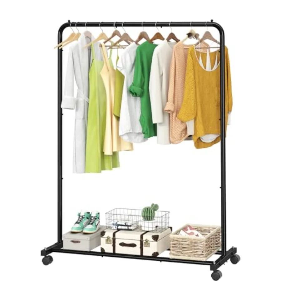 

Standard Clothes Clothing Garment Rack with Storage Shelves Rolling Clothes Organizer on Wheels for Hanging Clothes Black