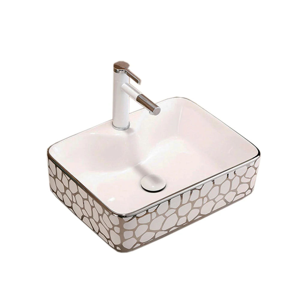 Bathroom electroplated sanitary sink ceramic hand wash silver pattern basin Bathroom  Basin