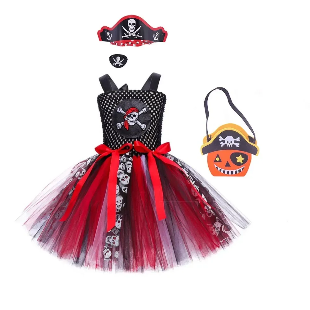 2023 Nieuwe Piratenkostuum Meisje Halloween Kostuum Kinderfeest Cosplay Kostuums Piraat Kapitein Girl Mesh Tutu Jurk Baby Kid