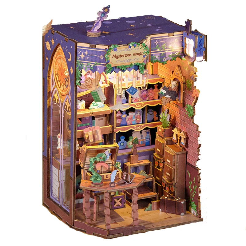 DIY Wooden Book Nook Figurines Miniatures Mysterious Magic House Bookend Bookshelf for Friends Birthday Gifts Home Decor Crafts