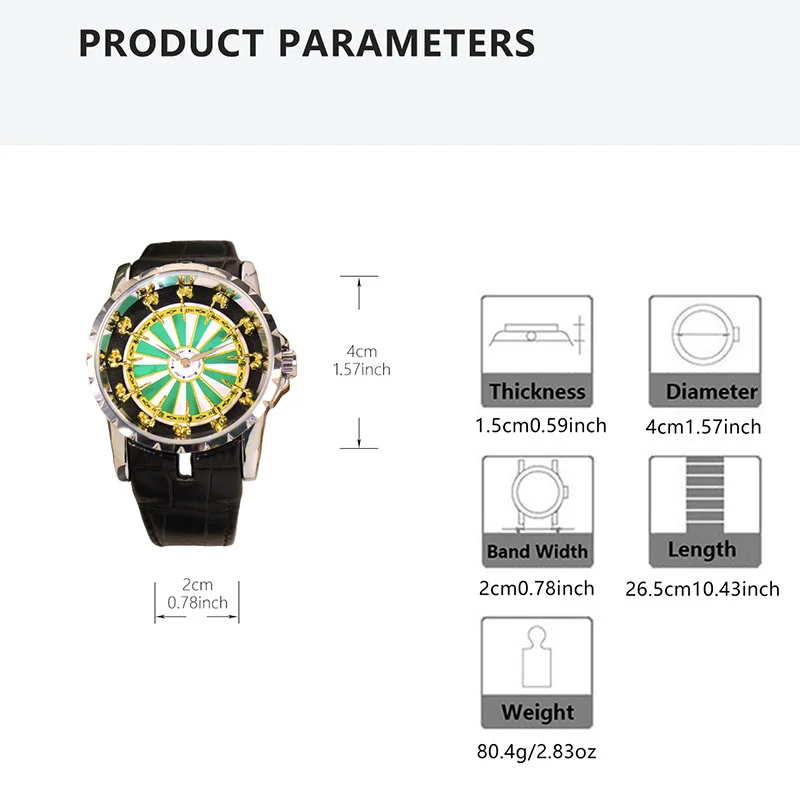 ساعة رجالية أنيقة بحزام من الجلد باللونين الفضي والأسود مع حركة كوارتز بمؤشر الفارس على الطاولة المستديرة #2
