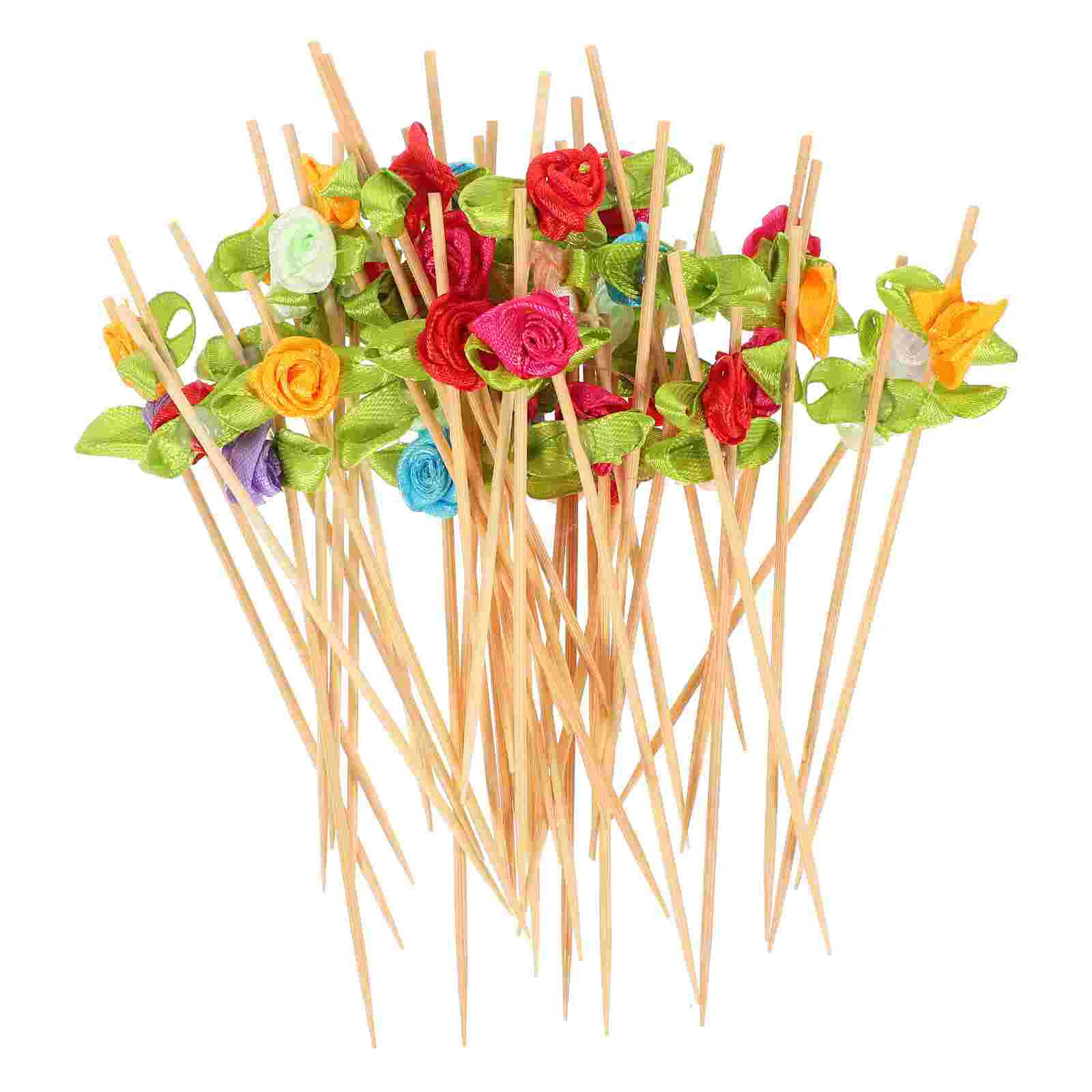 Rose Sign Flower Cocktail Picks Fancy Toothpicks Bamboo Sticks Skewers Food Party Fruits