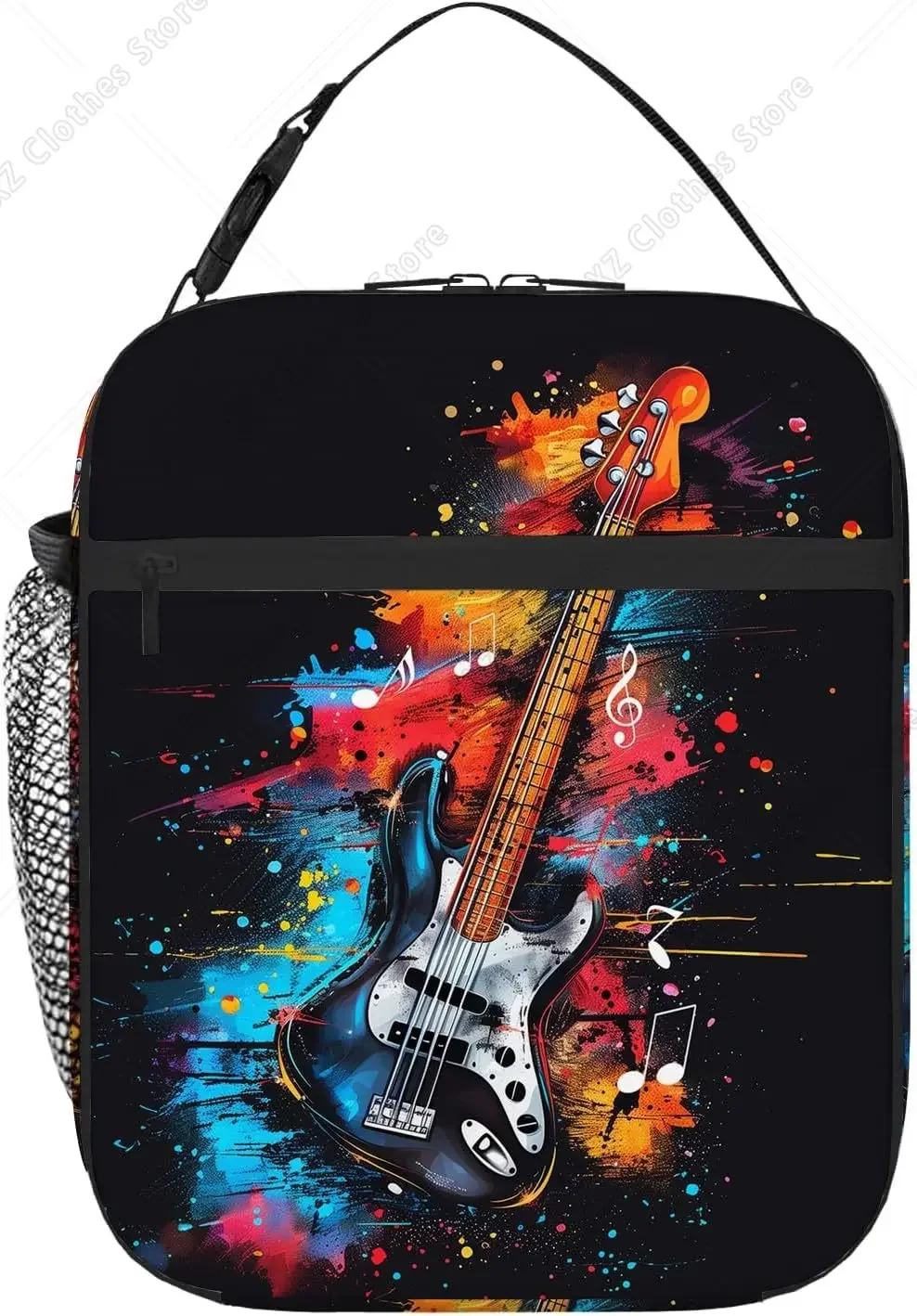 Music Guitar Lunch Box Colorful Musical Notes and Bass Guitar Insulated Lunchbox Leakproof Meal Tote Bag for School Work