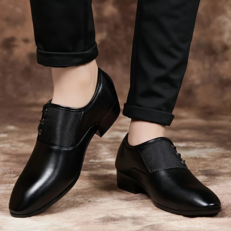 SIZE 's Retro Solid Pointed Toe Derby Shoes With Microfiber  Uppers, Wear-resistant Lace-up Dress Shoes For Business Occasions, 