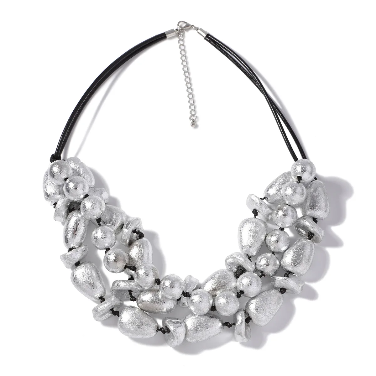Hot-selling trend irregular silver ingot beaded creative design niche fashion exaggerated personality necklace women