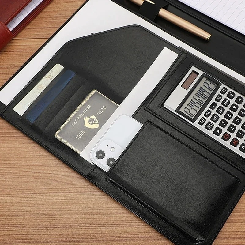 A4 Leather Executive Portfolio Folder for Document Business Desk Organizer File Filing Document Holder Clipboard Office Supply view 5