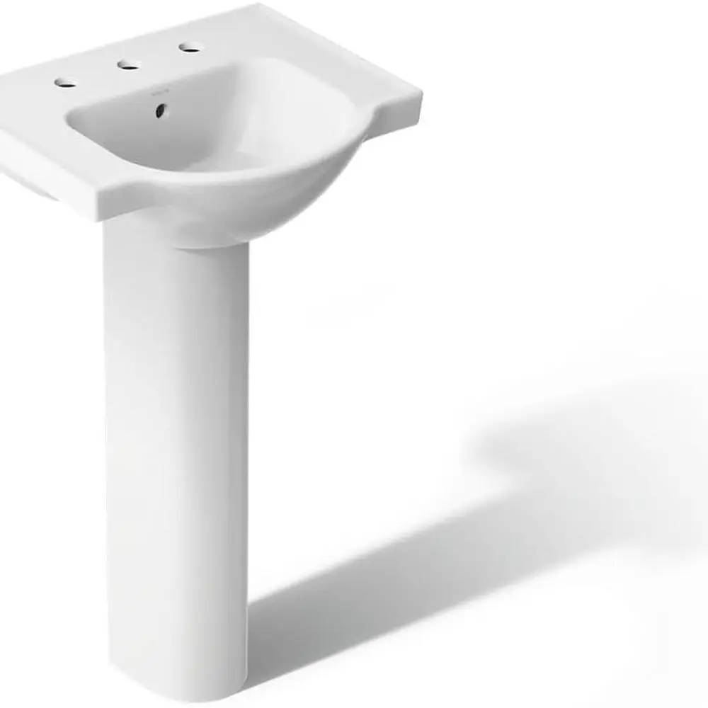 

5265-8-0 Раковина для ванной комнаты на пьедестале Veer с широко распространенными отверстиями для смесителя 8 дюймов, 21 дюйм, белая