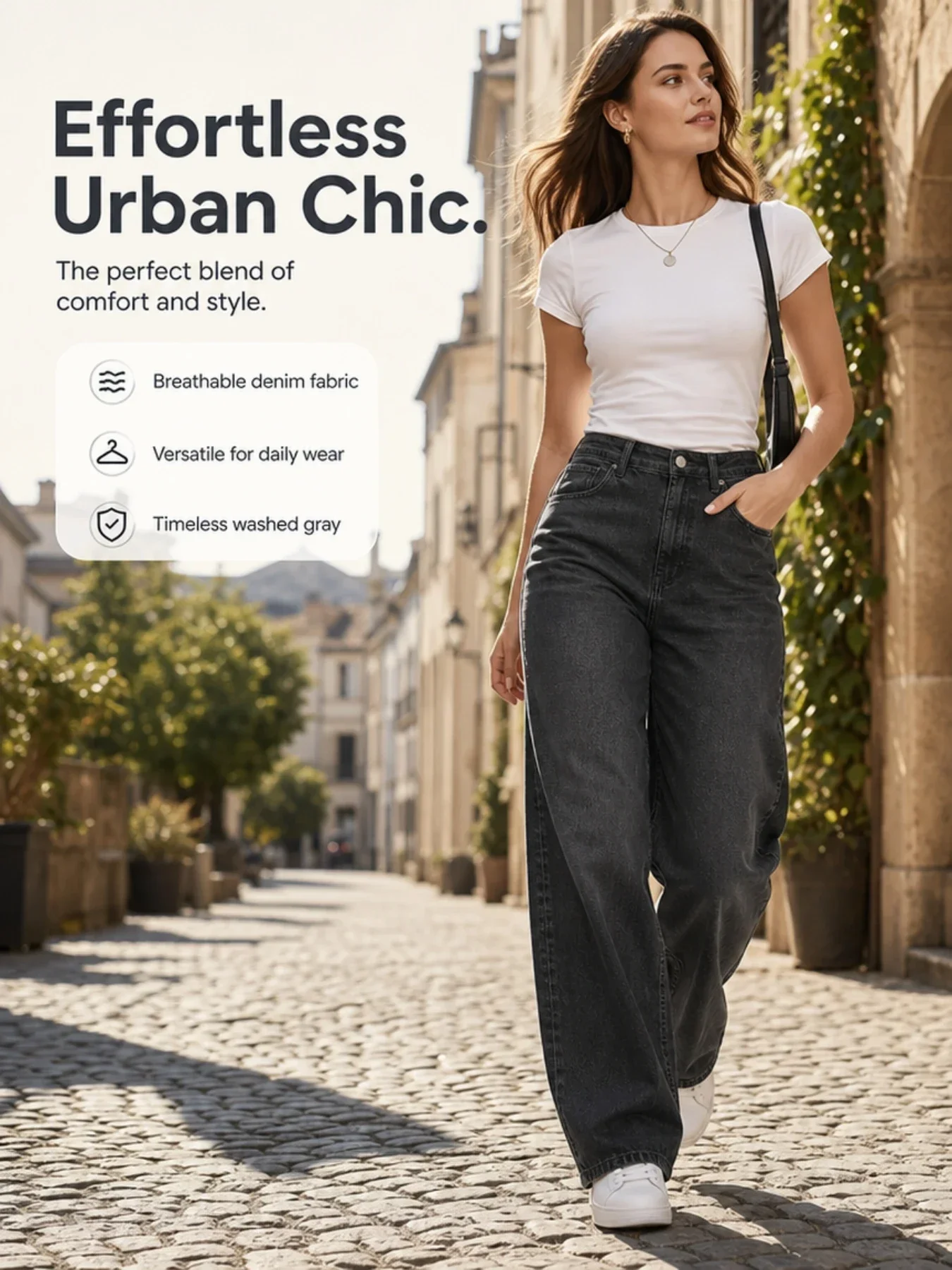 Women's High Waisted Wide Leg Baggy Jeans Y2K Retro Streetwear Boyfriend Style Stretchy Loose Fit Tummy Control Washed Charcoal Grey Denim Pants, 2026 Fall Winter Christmas Gift, Casual Daily Travel Office Date Night Street Outfits