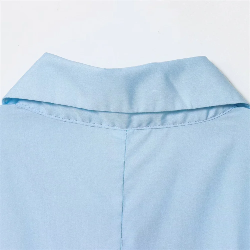 dames nieuwe stijl temperament slim fit revers lange mouwen vetersluiting decoratie casual effen kleur shirt lange jurk