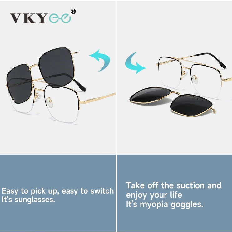 VKYEE Polarized Night Vision Dual Purpose Magnetic Clip-On Reading Glasses for Men and Women Customizable Prescription 9008
