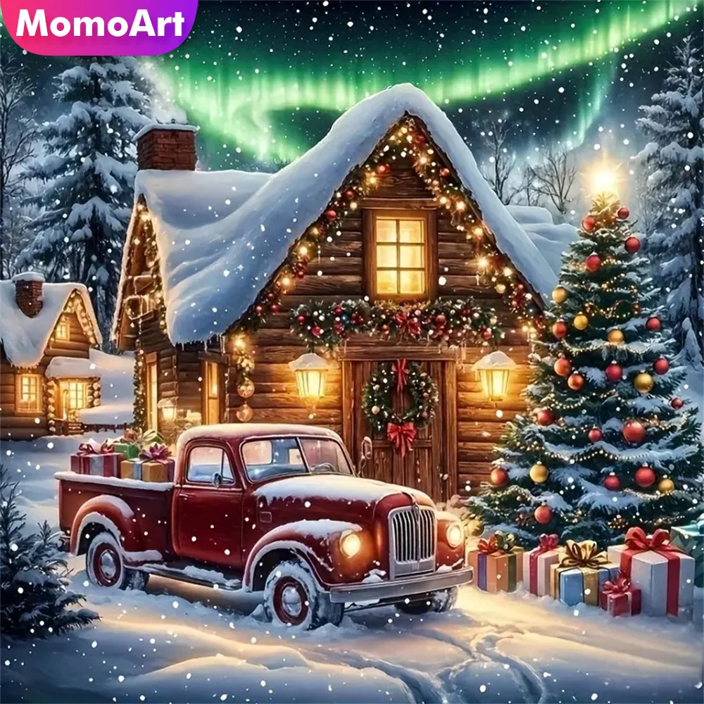 Momoart Diamant Mosaik Haus Landschaft Bild Strass Kits Kunst DIY Diamant Malerei Auto Winter Weihnachten Geschenke Wand Dekor