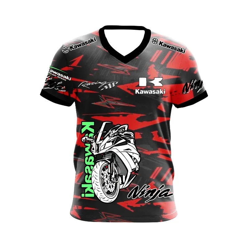 Лето 2025 г., мотоциклетная спортивная футболка Kawasaki с логотипом команды мотоцикла, уличная футболка для соревнований по бездорожью, мужская футболка для гонок на мотоциклах