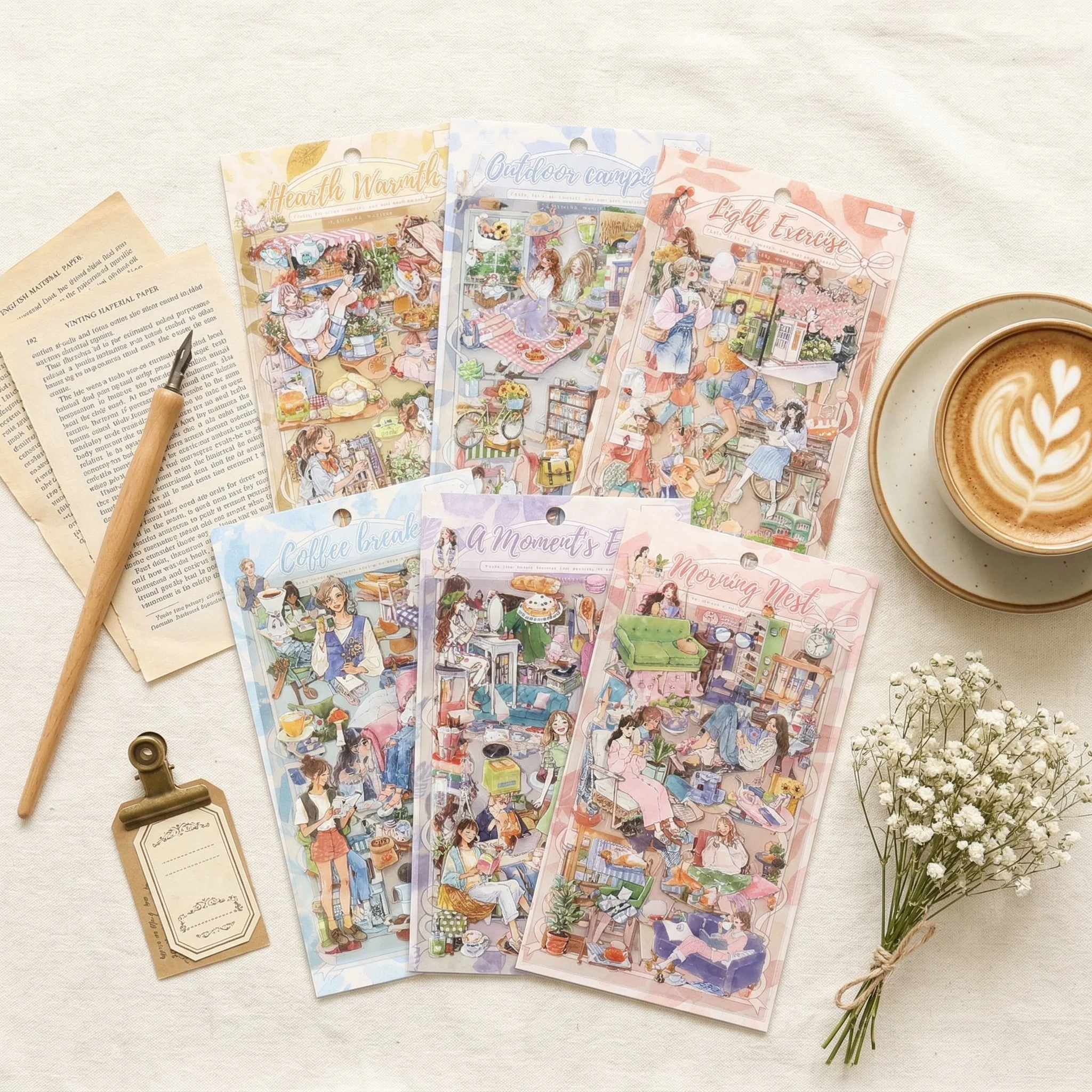 

Набор из 4 листов предварительно вырезанных PET-наклеек Journamm для творчества, скрапбукинга, ведения дневников и коллажей