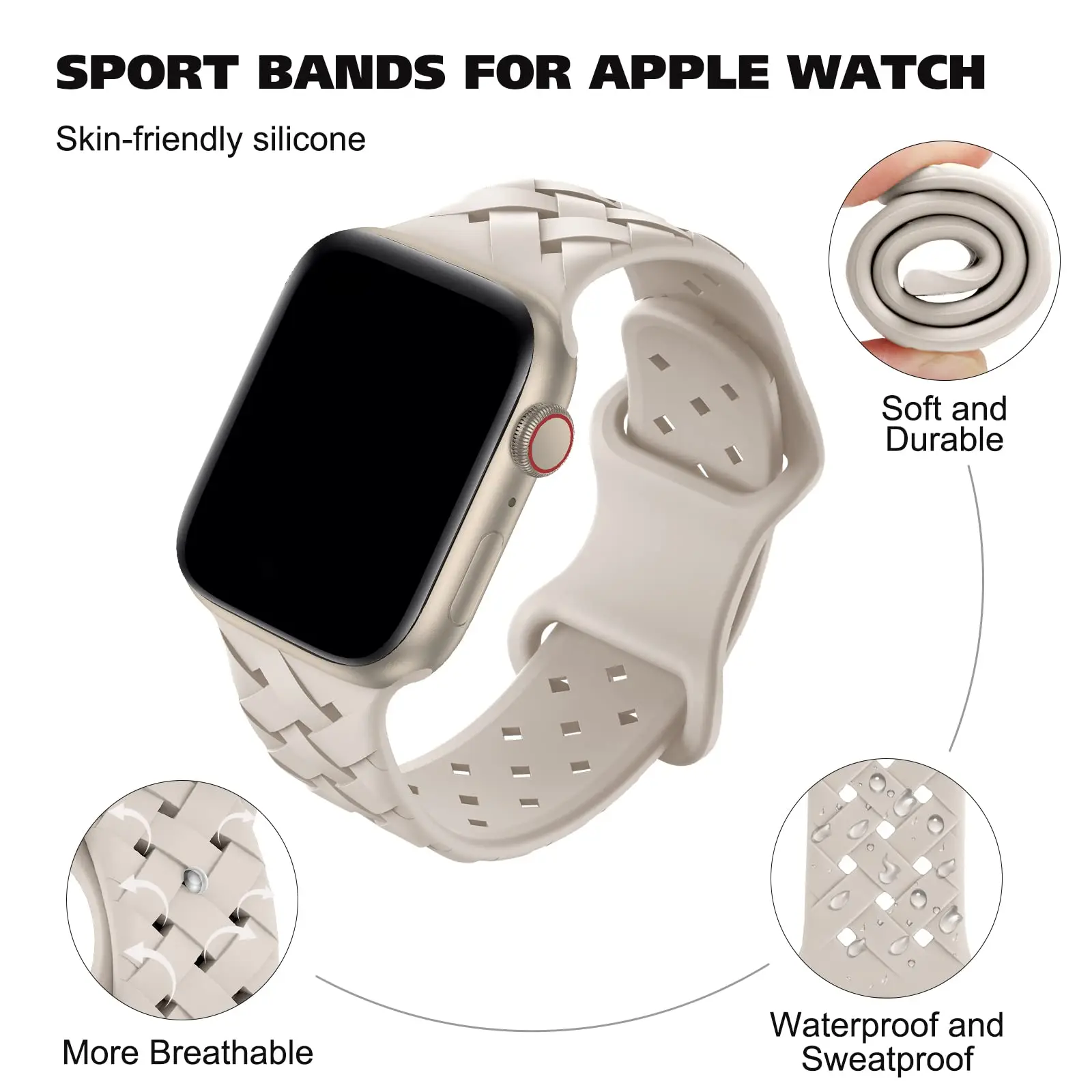 Tali silikon kepang untuk jam tangan Apple, tali silikon olahraga untuk jam tangan Apple, ukuran 45mm, 44mm, 40mm, 49mm, 41mm, gelang bersirkulasi udara, iwatch seri 9 8 7, 6 se ultra 2