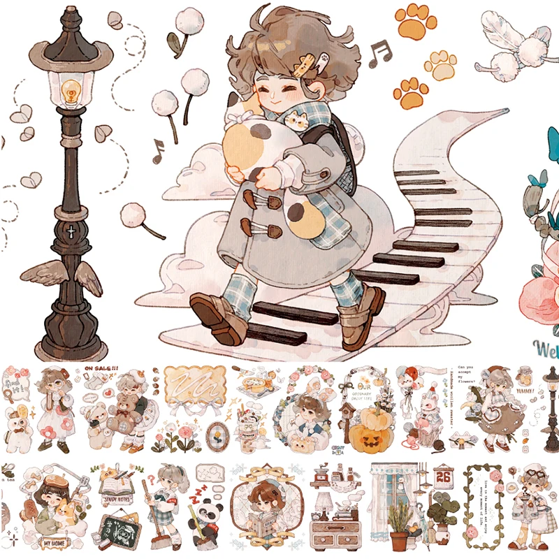 

Kawaii Cute Grils on Holiday Journal ПЭТ-лента наклейка 5-метровый полный рулон
