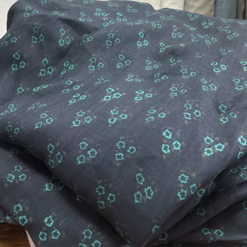 

100% ramie navy blue small floral fabric, used for making high-end clothing and DIY sewing fabrics