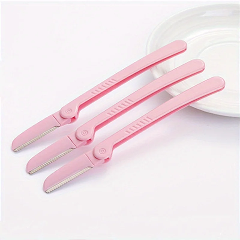 3Pcs Set Pink Facial Eyebrow Trimmer Armpit Hair Razor Stainless Steel Beauty Face Brow Shaper Shaver Makeup Tools
