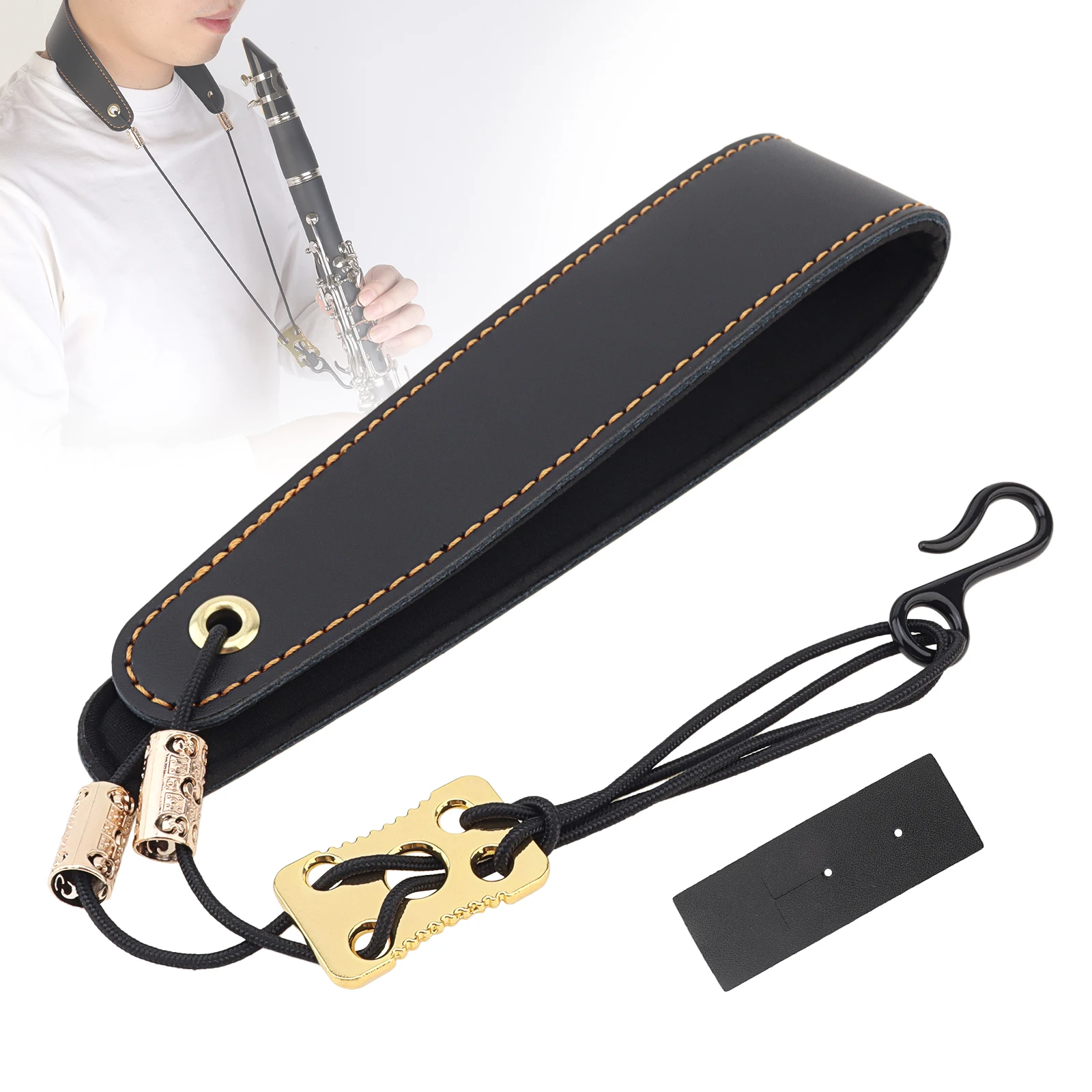 Adjustable Clarinet Neck Strap Genuine Leather Thickened Widened Clarinet Neck Strap for Flute Bb A Clarinets Hanger Strap