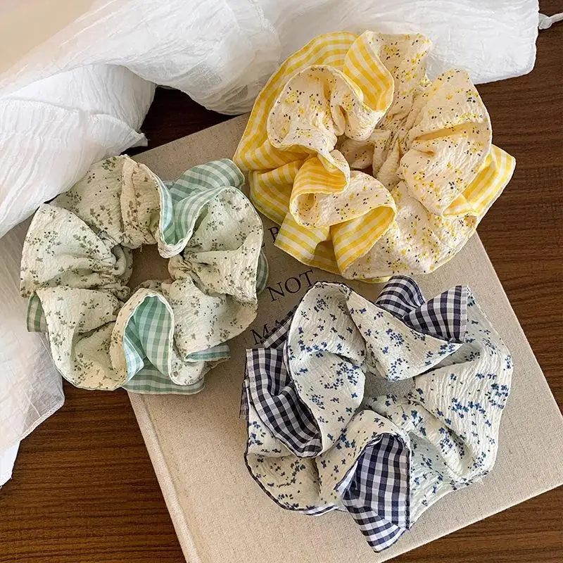 Double Sided Gingham Floral Hair Ties 1/3Pcs Stretchy Non-slip Scrunchies for Women Hiking Outdoor Activity Use