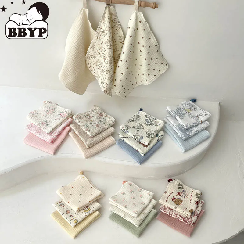 

3pcs Cotton Gauze Baby Face Towel Cartoon Muslin Newborn Burp Cloth Square Towels 4 Layers Thick Kids Handkerchief Baby Washclot