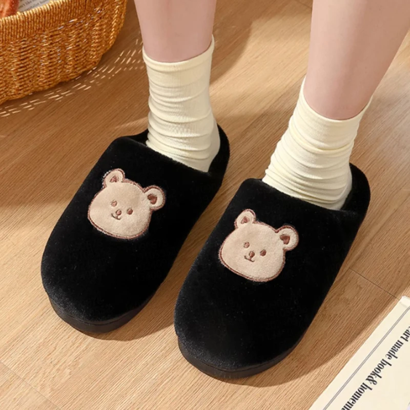 Cute Bear pantofole in cotone per donna inverno Indoor scivoli antiscivolo peluche uomini caldi sandali per la casa scarpe basse coppie infradito