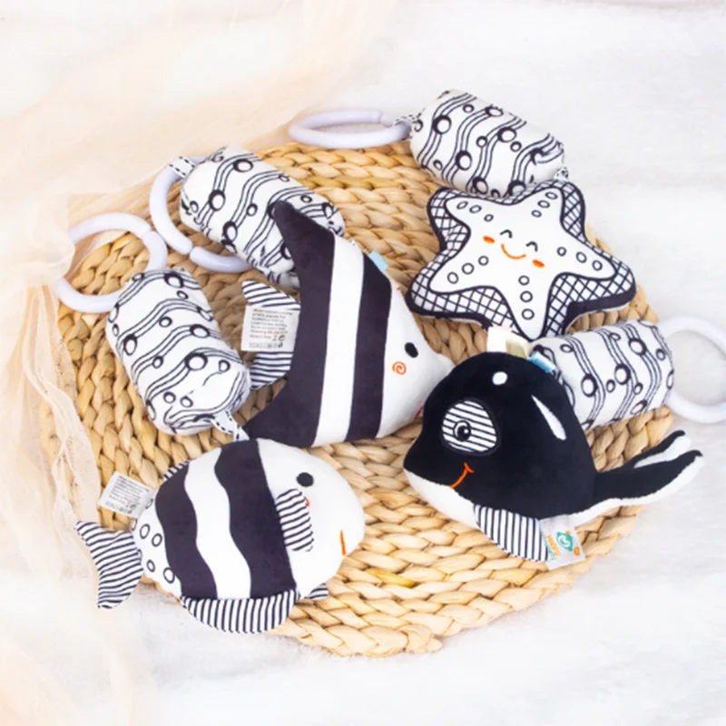 

Черно-белая прикроватная подвеска для новорожденных, встряхивающий колокольчик, игрушка для раннего образования, подвеска на тележке с колокольчиком ветра