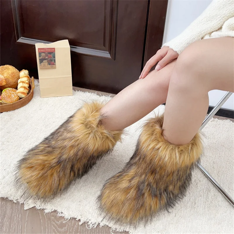 

Winter Shoes Wpmen's Winter Fluffy Faux Fox Fur Boots Woman Plush Warm Snow Boots Luxury Footwear Girls Furry Fur Bottes