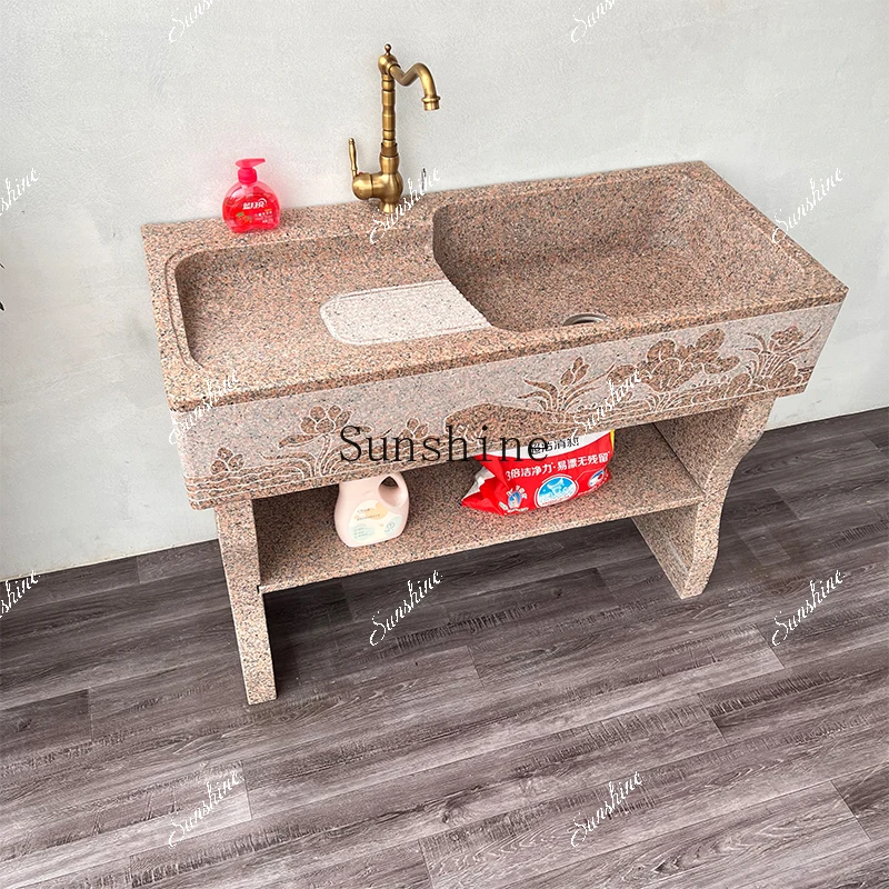 Outdoor marble with cabinet door, courtyard integrated wash basin with rubbing board  FT