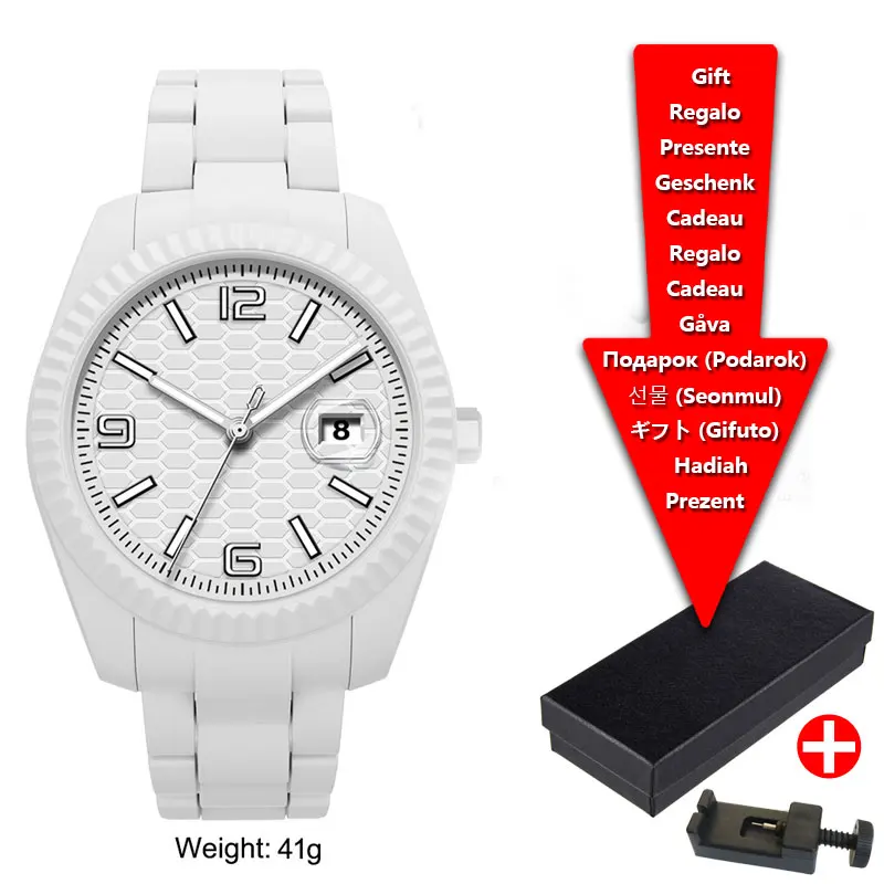 

Модные белые поликарбонатные ПК с круглым циферблатом, водонепроницаемые кварцевые спортивные часы для молодых мужчин, коробка для доставки, настраиваемый логотип