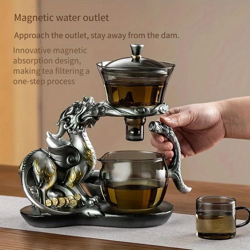 Glass teapot with magnetic one-button tea infuser, anti-spill, suitable for both tea and coffee, a set of ceremonial tea ware