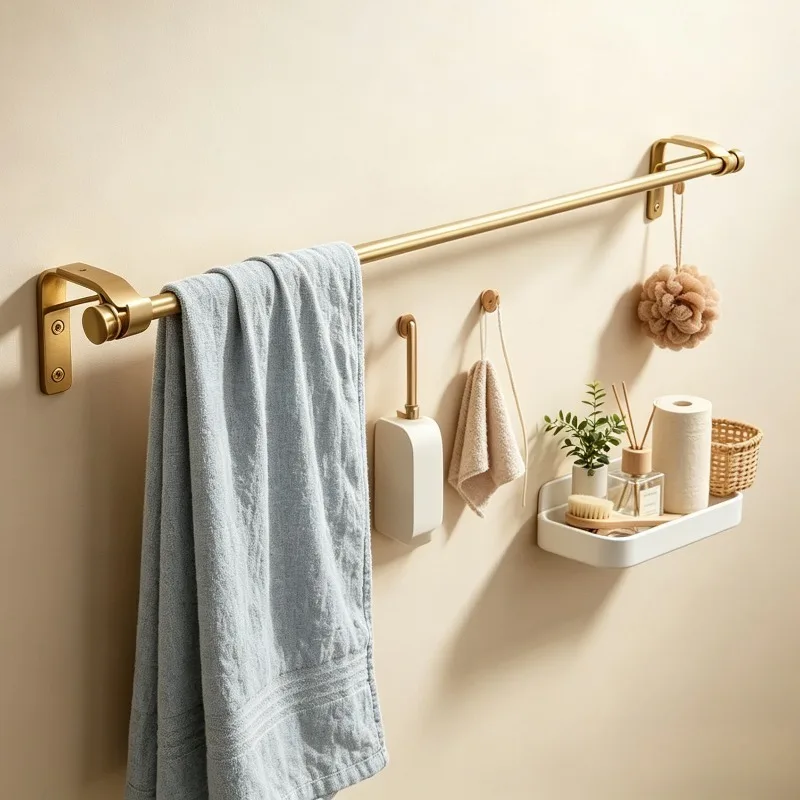 Brass Towel Rack Bathroom Wall Mount Towels Holder Luxury Modern Golden Bath Towel Rack Kitchen Dishcloth Shelf and Curtain Rod