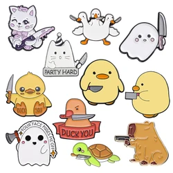 Cute But Creepy Enamel Pin Animal With Knife Duck You Boo Cat Goose Capybara Frog Starfish Brooch Badge Jewelry Gift