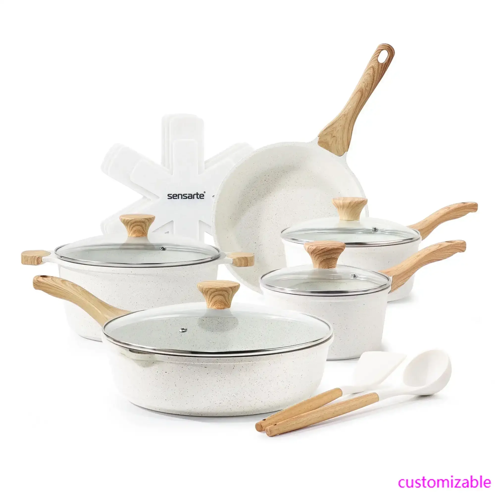 

Ceramic Nonstick Pots and Pans Set, 17 Pieces Healthy Non Stick Cookware Set with Pots Protectors, Induction Kitchen Cookware