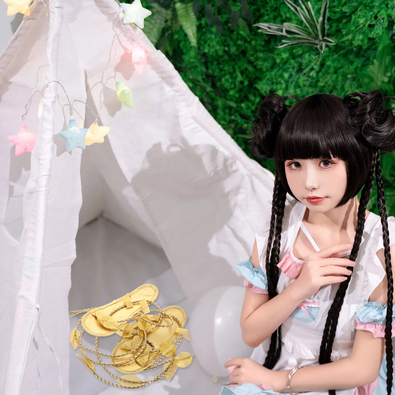 Confezione da 5 sandali dorati da 5 pezzi per donna, scarpe da fata, costume cosplay della dea elfo