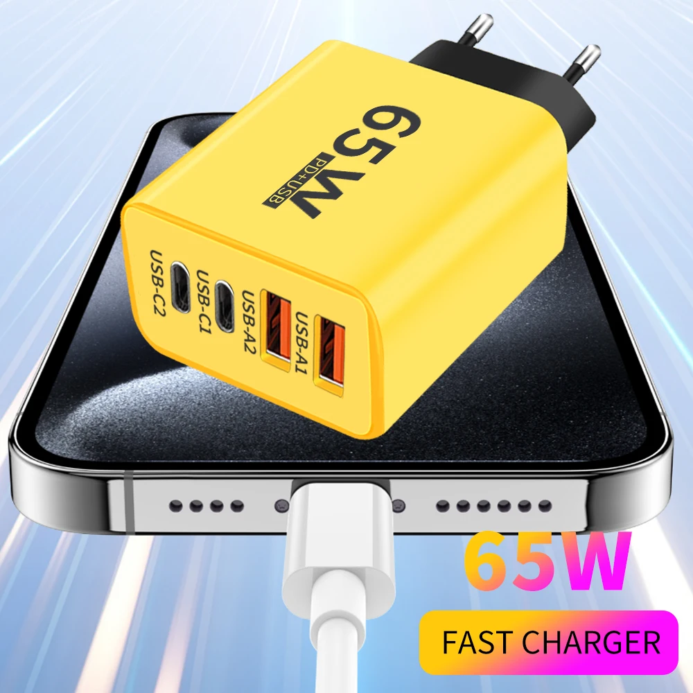 4 in 1 PD 65W Type C USB Fast Charge Charger Mobile Phone Power Adapter For iPhone 17 Xiaomi Huawei Samsung Quick Charge Charger
