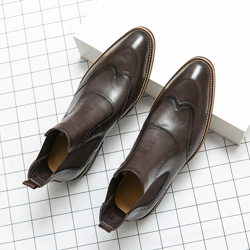 

Men Retro Chelsea Boots PU Splicing European Style One Step Business Fashion High Quality Formal Boots Size 38-45 Men Boots