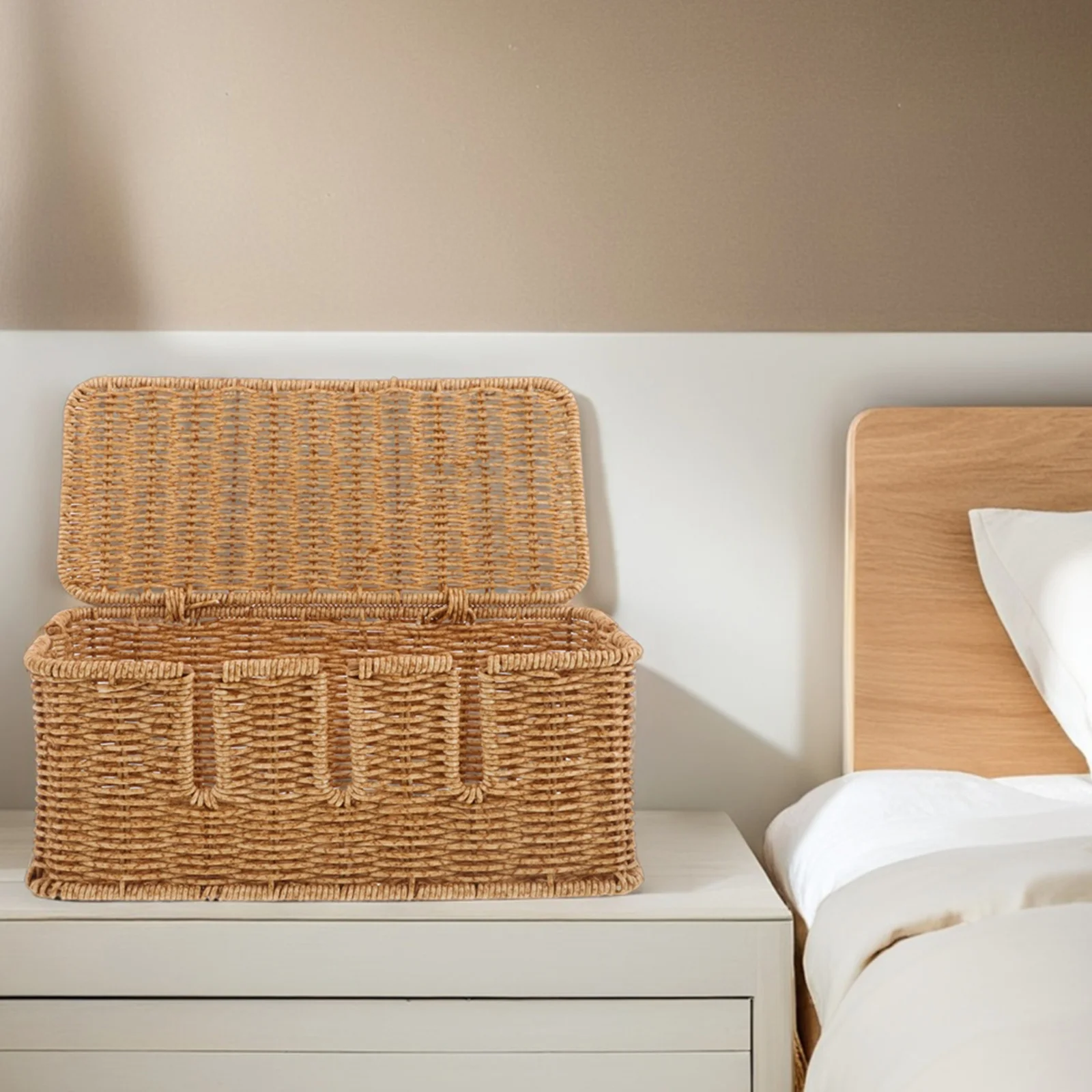 Desktop Kabel Organizer Box Imitatie Rotan Snoerbeheer Opslag voor Office Home Decoratieve Stekkerdoos Houder Geventileerd