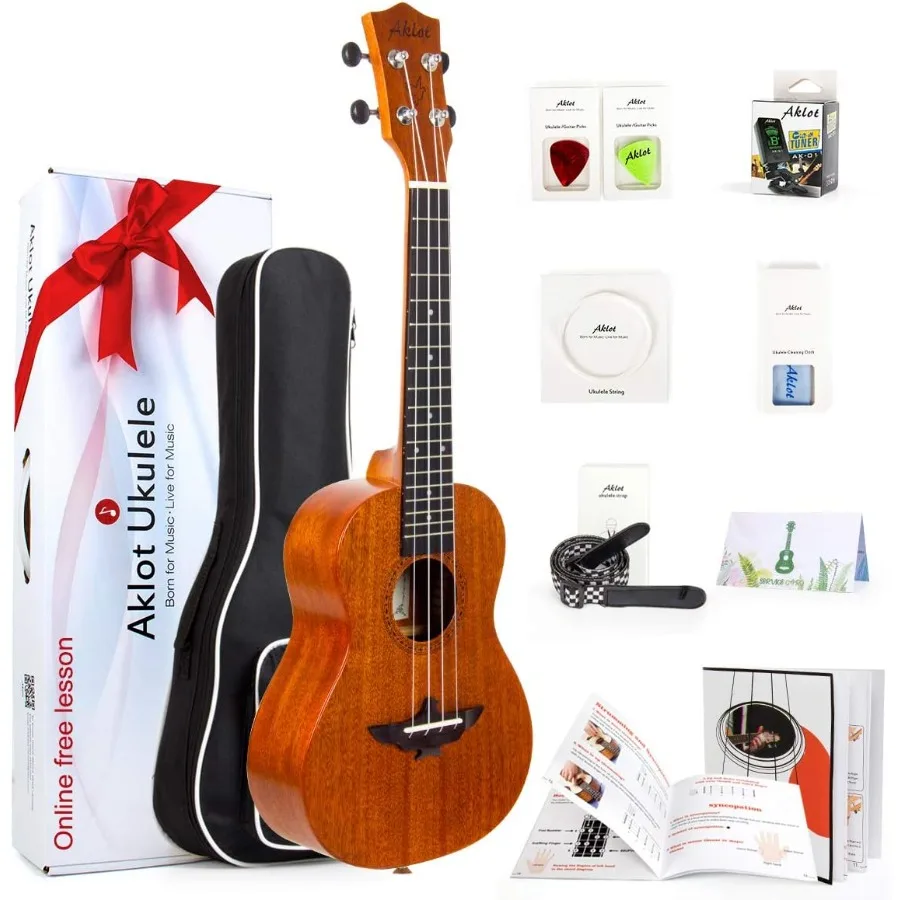 

Ukulele Concert Size Solid Mahogany 23 Inch for Professional Beginners and Adults Complete Kit with Free Online Courses and Ess