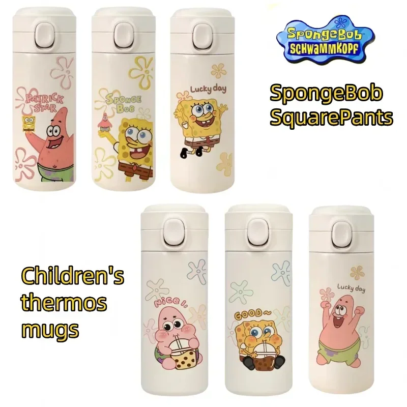 MINISO SpongeBob SquarePants  Thermal Mug Student Sports Cups Children's Kettle Fitness Travel Water Bottle Holiday Gift Anime