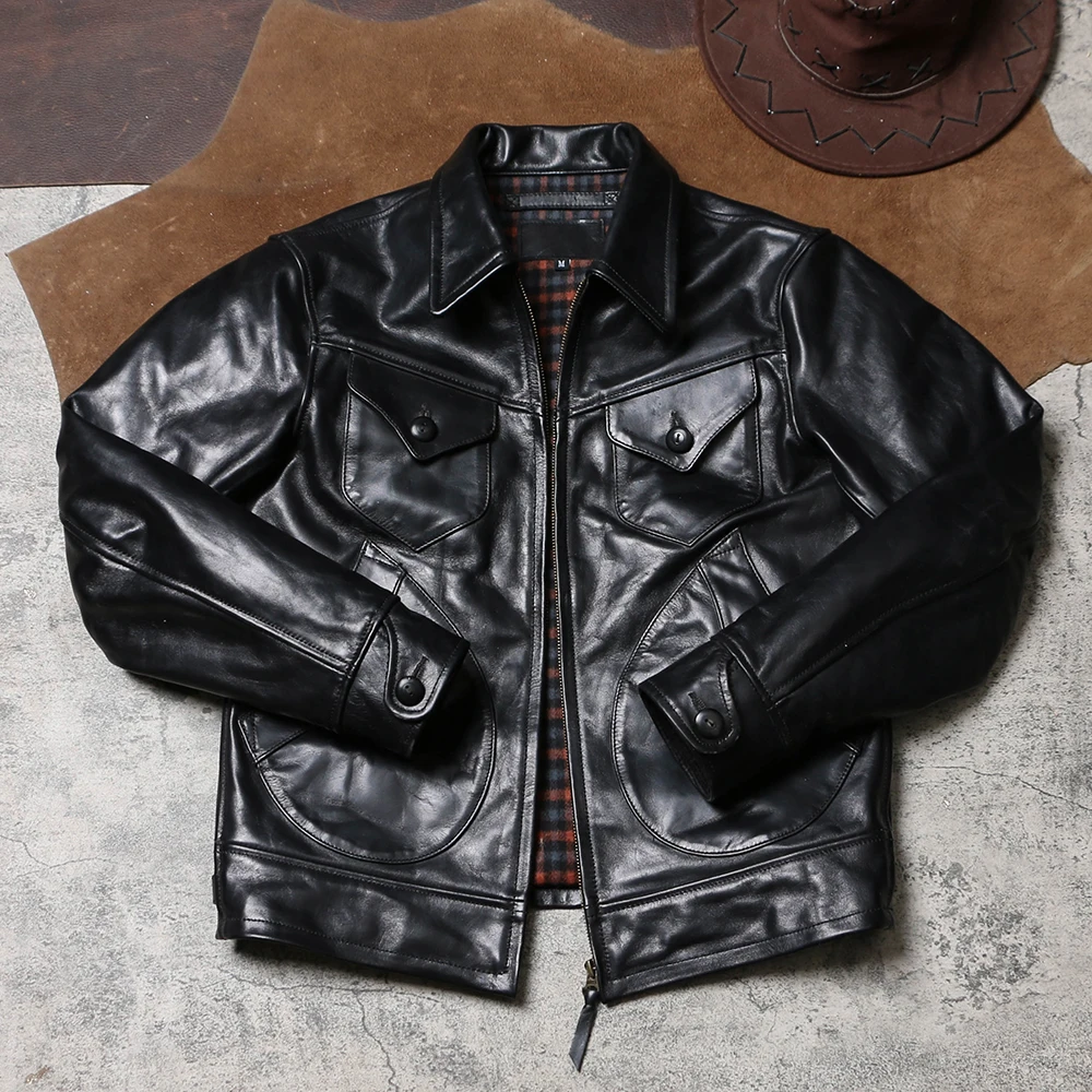 

Tailor Brando, полностью зернистая батик, конская кожа растительного дубления, американская винтажная мужская короткая байкерская куртка Mendoza из натуральной кожи