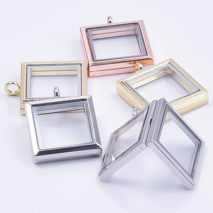 10Pcs/Lot Vintage Plain Square Floating Relicario Locket Pendant For Jewelry Making Diy Geometric Memory Medaillon Colgantes