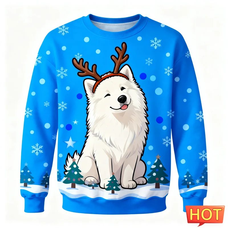 

Cute Samoyed Graphic Ugly Christmas Hoodies Fashion Holiday Wear Dog 3D Printed Sweatshirts Casual Oversized Unisex Pullovers