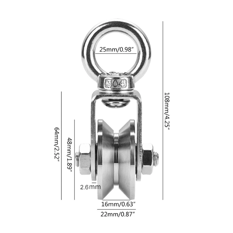 U/V Type Swivel Pulley 304 Stainless Steel Duplex Bearing Traction Wheels Pulley Block Ultra-quiet Pulley Roller