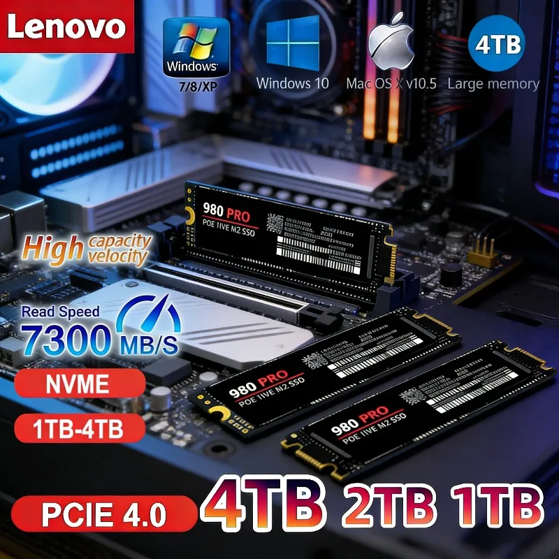 

Lenovo 980Pro 990Pro Gaming SSD 7400MB/s High Speed NVMe PCIe 4.0 M.2 2280 Internal Drive 1TB 2TB 4TB for Laptop Desktop