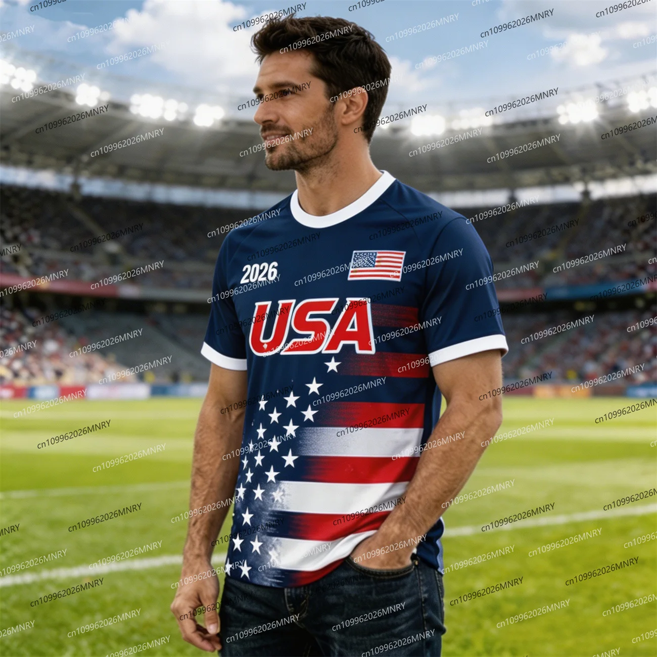 2026 America Flag Emblem tshirt Fan Jersey Men T Shirt American Soccer Jersey T-shirts For Men Fashion USA Jersey Men's clothing image 6