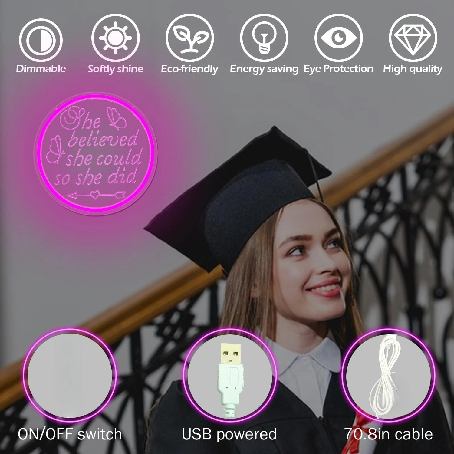لقد اعتقدت أنها تستطيع ذلك، لذا فعلت علامة النيون 2026 التخرج مصباح ليد بار غرفة الألعاب ديكور غرفة نوم المنزل شخصية هدية #3