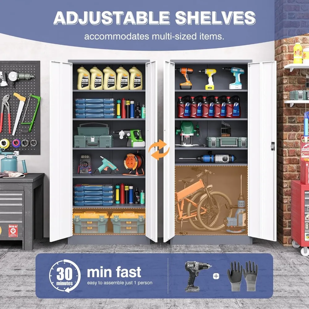 Шкаф для документов с регулируемыми полками, 2-дверный металлический шкаф для хранения инструментов для гаражных систем, высокие решения для хранения