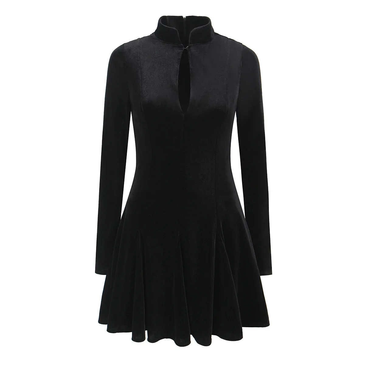 

Elegant Black Velvet Mini Dress Beautiful For Women Slim Fit Long Sleeve Design With Flared Pleated Dress Elegant Charming QCJ1