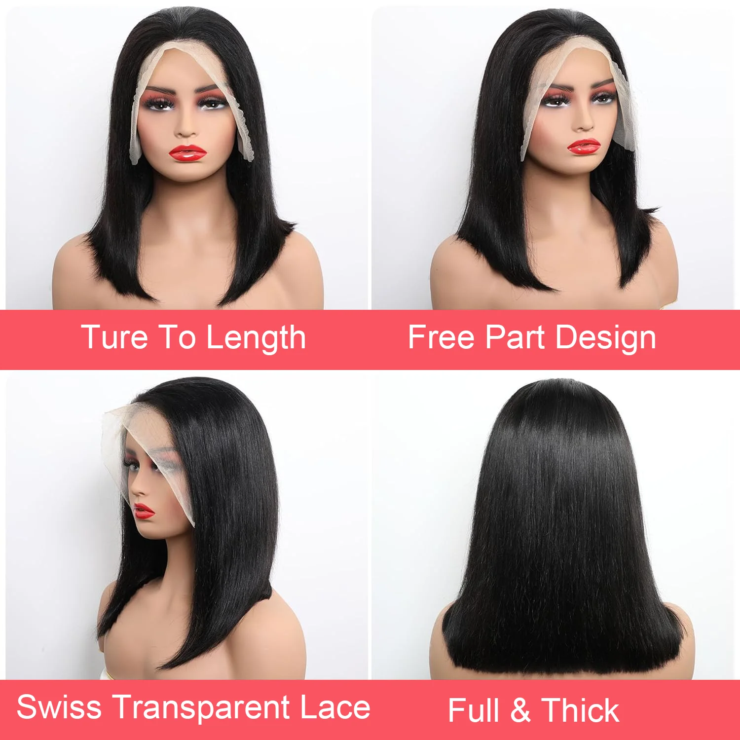 Bob Wig Human Hair 13X4 Lace Front 180% Density Short Straight Frontal Bob Wig Transparent Lace  Pre Plucked With Baby Hair