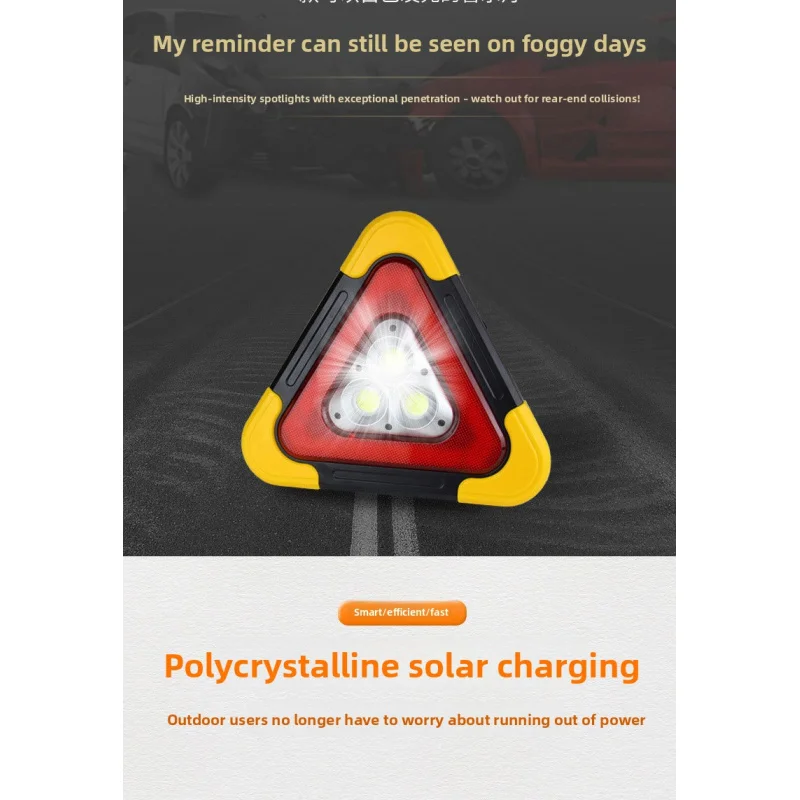 Emergency Warning Triangle - Solar & USB Charging, 5 LED Light Modes with 30W COB, DOT Approved for Car Breakdown/Accident, Meta - Image 3